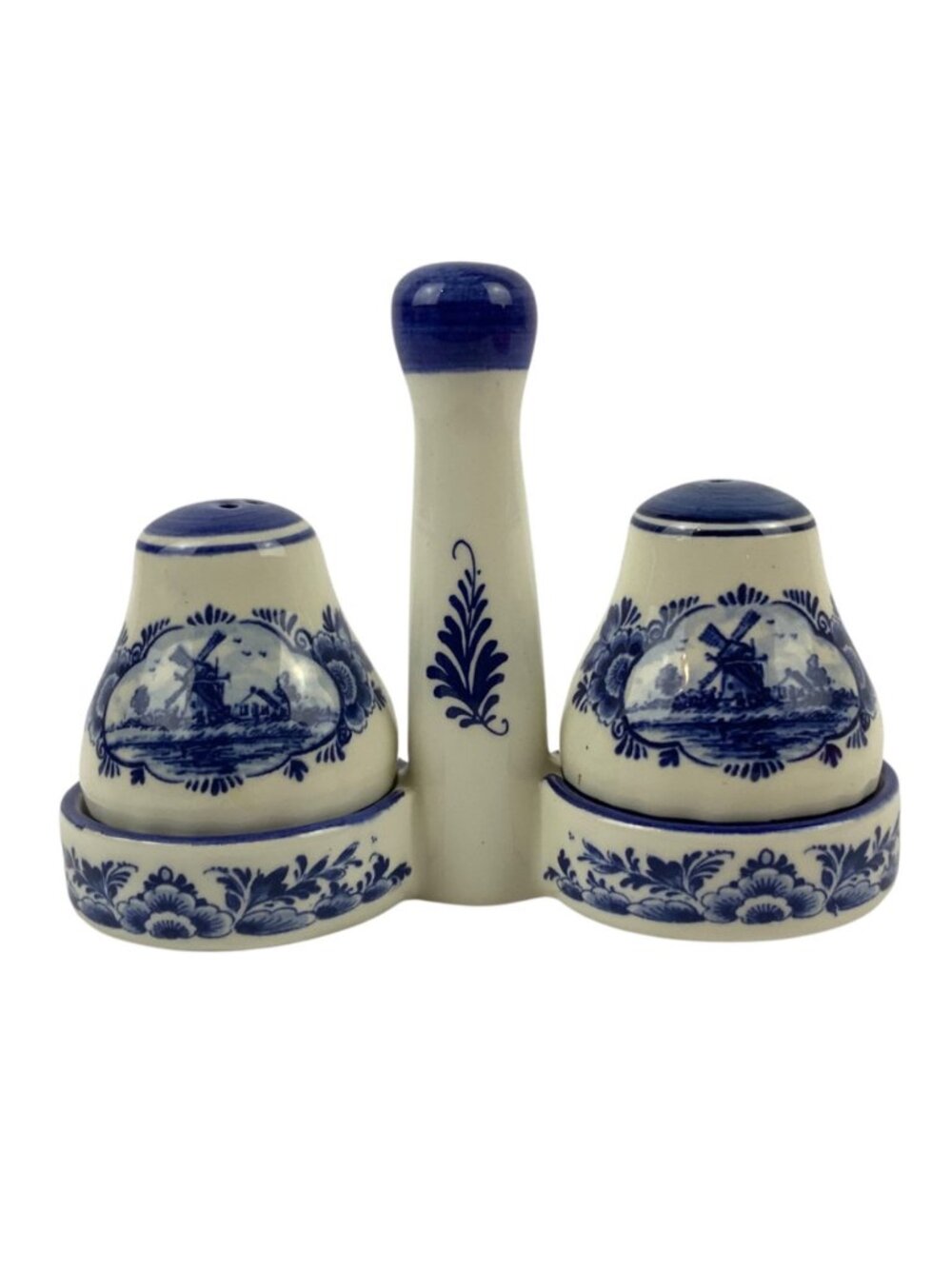 Delfts Blue Delfino Holland Ceramic Salt & Pepper Shaker Set With Windmill Desig